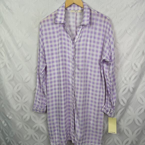 Live To Be Spoiled Oversized Button Down Shirt Dress Size L NWT - Picture 3 of 7